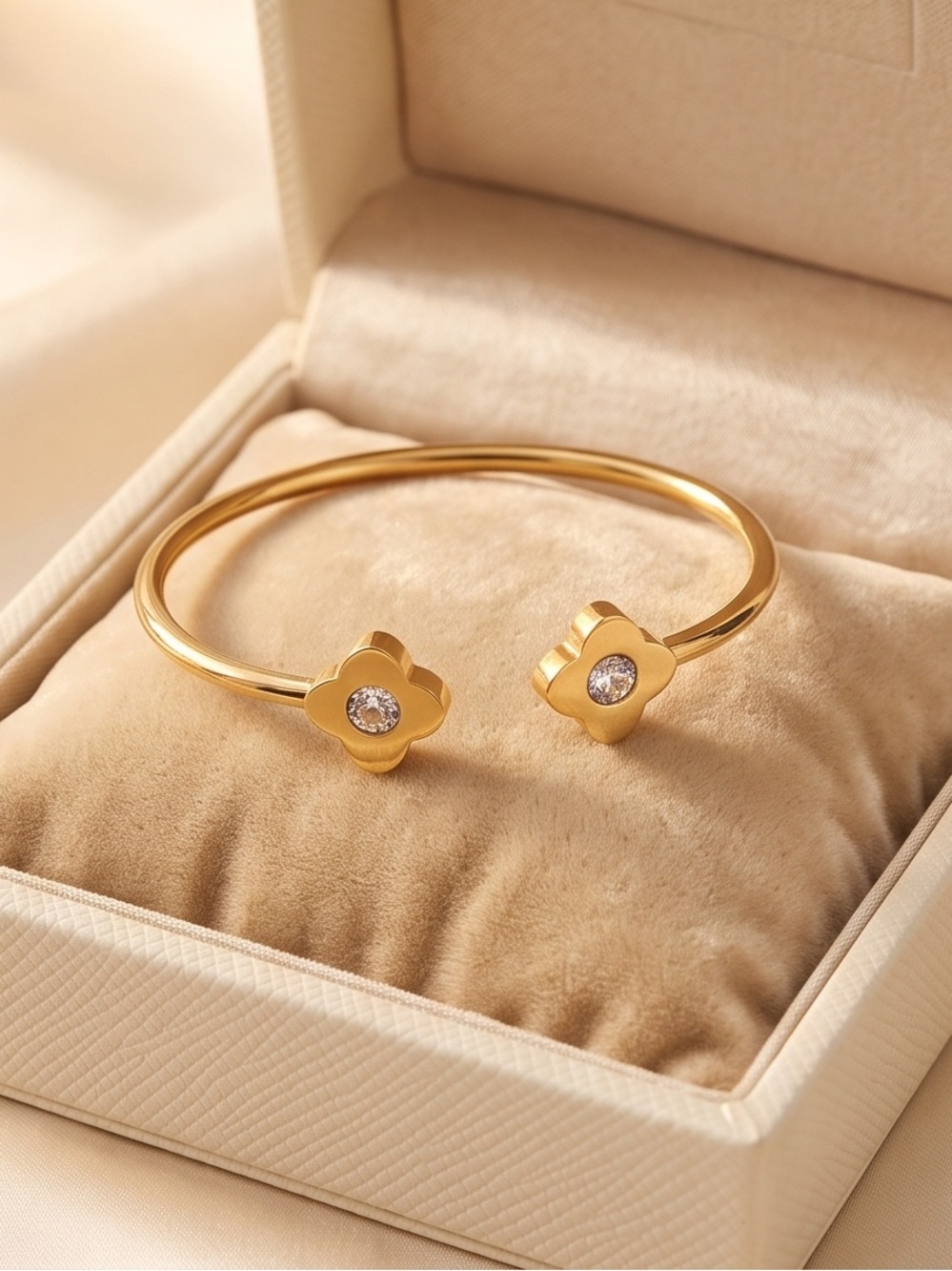 Gold unbranded Open Bangle Bracelet with Crystal Accents size 7- 8